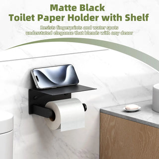 Toilet Paper Holder with Phone Shelf Paper Roll Holder Roll Tissue Holder for Bathroom Self Adhesive or with Screws Stainless