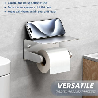 Toilet Paper Holder with Phone Shelf Paper Roll Holder Roll Tissue Holder for Bathroom Self Adhesive or with Screws Stainless