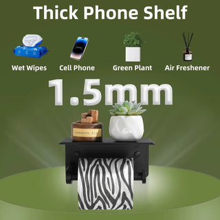 Toilet Paper Holder with Phone Shelf Paper Roll Holder Roll Tissue Holder for Bathroom Self Adhesive or with Screws Stainless