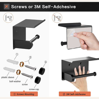 Toilet Paper Holder with Phone Shelf Paper Roll Holder Roll Tissue Holder for Bathroom Self Adhesive or with Screws Stainless