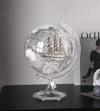 Luxury Modern Globe Ornament With Sailboat Accent, Elegant Metal Sculpture For Living Room TV Stand Wine Cabinet Office Desk