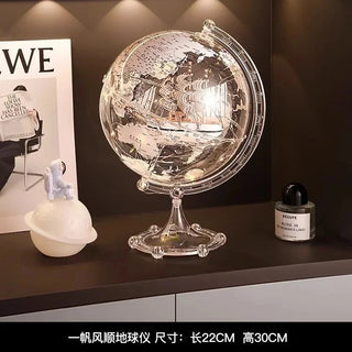 Luxury Modern Globe Ornament With Sailboat Accent, Elegant Metal Sculpture For Living Room TV Stand Wine Cabinet Office Desk