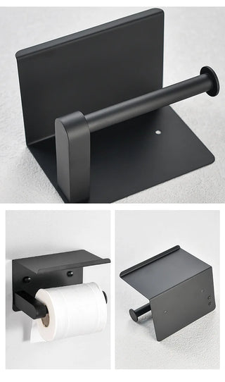 Toilet Paper Holder with Phone Shelf Paper Roll Holder Roll Tissue Holder for Bathroom Self Adhesive or with Screws Stainless
