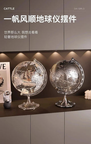 Luxury Modern Globe Ornament With Sailboat Accent, Elegant Metal Sculpture For Living Room TV Stand Wine Cabinet Office Desk