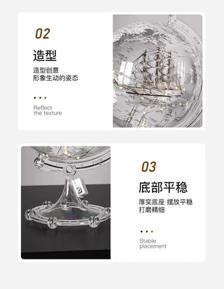 Luxury Modern Globe Ornament With Sailboat Accent, Elegant Metal Sculpture For Living Room TV Stand Wine Cabinet Office Desk